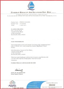 Letter of Appreciation from Syabas Chief Operating Officer to the Chairman 